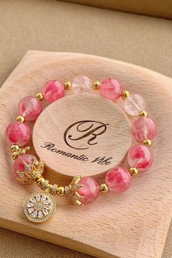 Peach Blossom Pink Strawberry Crystal Compass Bracelet - INS Style Light Luxury Women's Wristband, Niche Design Accessory