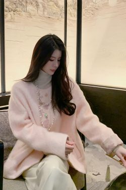 Peach Blossom Print Women's Thick Wool Coat, Chinese Style National Wind, High-End Quality Woolen Outerwear, Elegant Fashion Statement