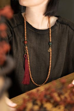 Personalized 108 Bead Prayer Bead Bracelet with Tassel - Original Design Sandalwood Necklace for Women