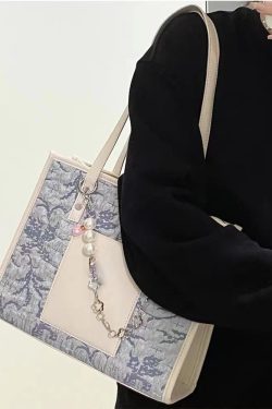 Personalized Sea Salt Blue Jacquard Large Capacity Commuter Tote Bag for Women - High-End Spring Summer 2025 Fashion Bag