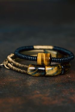 Personalized Two-Piece Bracelet Set for Men and Women, Retro Wooden Tiger Eye Stone Design, Unique Fashion Jewelry