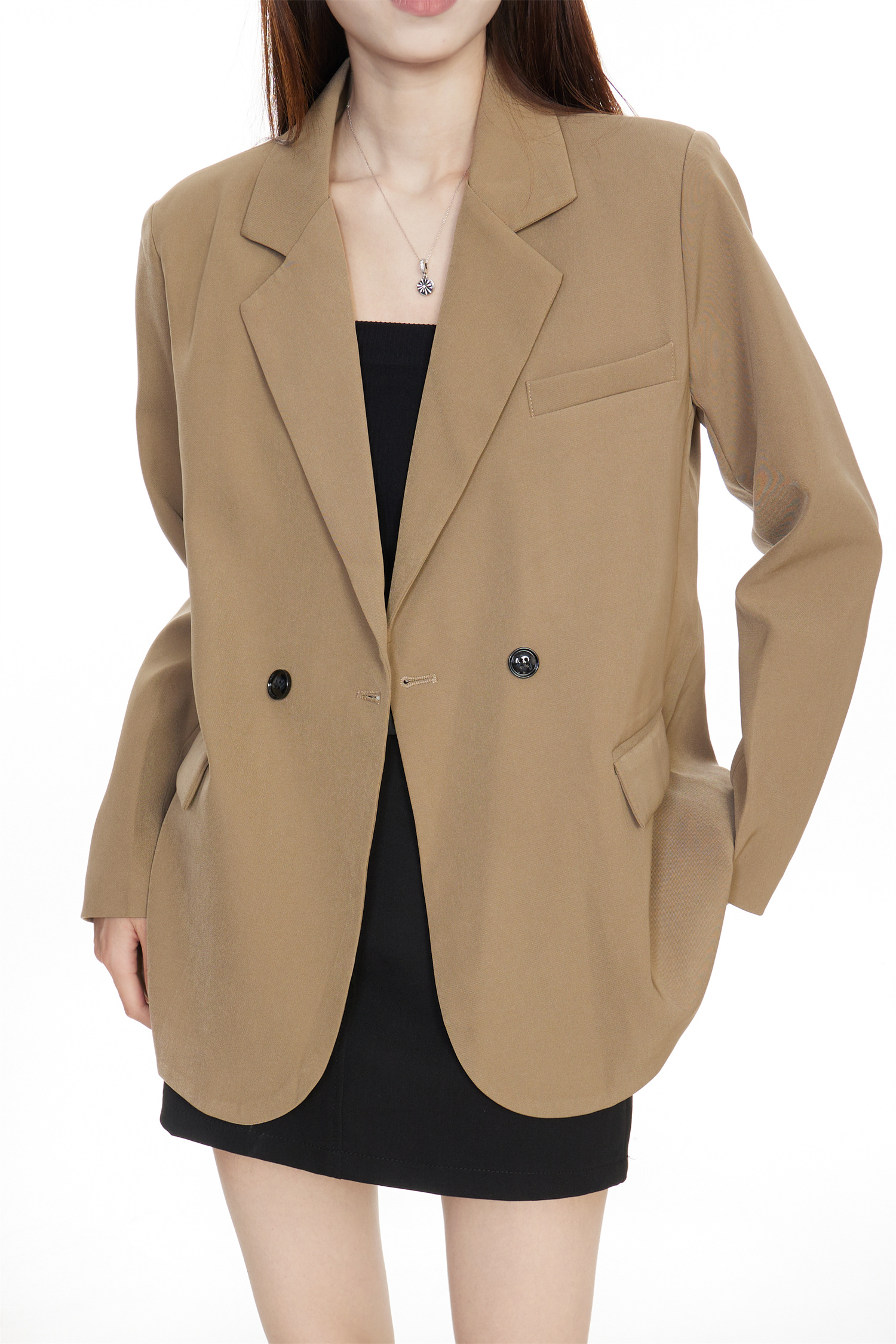 Petite Brown Blazer Jacket for Women - Elegant Casual Spring 2025 Suit Jacket with High-End Feel, Perfect for Work or Outings
