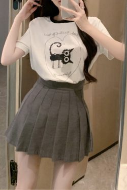 Petite College Style Short Sleeve T-Shirt & Pleated Skirt Set - Youthful 2025 Fashion, Trendy Casual Outfit for Summer