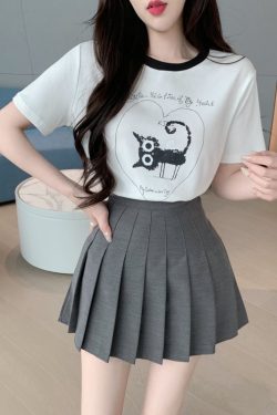 Petite College Style Short Sleeve T-Shirt & Pleated Skirt Set - Youthful 2025 Fashion, Trendy Casual Outfit for Summer