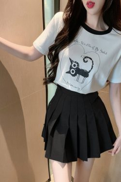 Petite College Style Short Sleeve T-Shirt & Pleated Skirt Set - Youthful 2025 Fashion, Trendy Casual Outfit for Summer