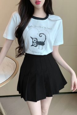 Petite College Style Short Sleeve T-Shirt & Pleated Skirt Set - Youthful 2025 Fashion, Trendy Casual Outfit for Summer