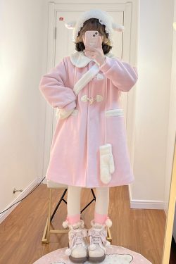Petite JK Uniform Doll Collar Toggle Woolen Coat in Yellow and Black with Cotton Outerwear - Y2K Fashion
