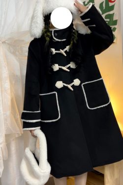 Petite JK Uniform Hooded Doll Collar Toggle Coat in Pink, Yellow, Black - Woolen with Cotton Blend - Trendy 90s Style