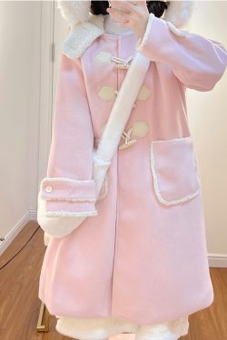 Petite JK Uniform Hooded Doll Collar Toggle Coat in Pink, Yellow, Black - Woolen with Cotton Blend - Trendy 90s Style