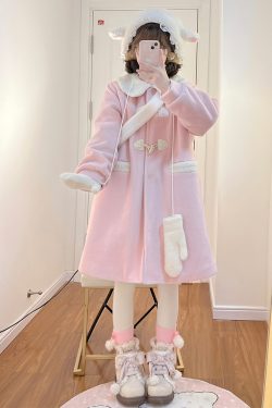 Petite JK Uniform Hooded Doll Collar Toggle Coat in Pink, Yellow, Black - Woolen with Cotton Blend - Trendy 90s Style