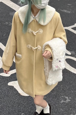 Petite JK Uniform Hooded Doll Collar Toggle Coat in Pink, Yellow, Black - Woolen with Cotton Blend - Trendy 90s Style