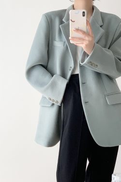 Petite Vintage Wool Blazer Jacket for Women - Casual Loose Fit Winter Suit Coat