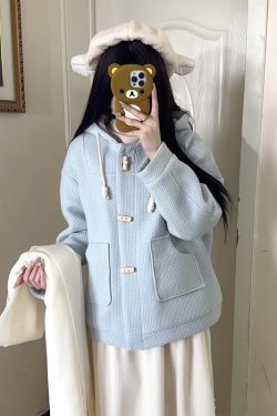 Petite Women's Woolen Duffle Coat with Hood, JK Uniform Style, College Fashion, Winter 2024 Collection