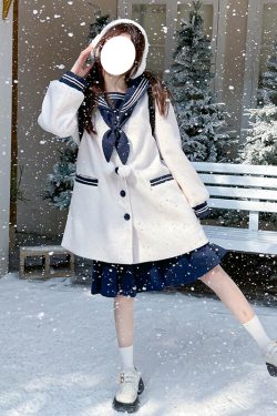 Pink and White Woolen JK Uniform Set with Navy Collar - Pudding Bear Inspired Autumn Winter Top 2024