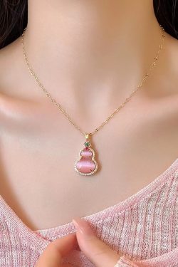 Pink Gourd Pendant Necklace 2024 Niche High-End Clavicle Chain Chinese Style Accessory with National Style Earrings