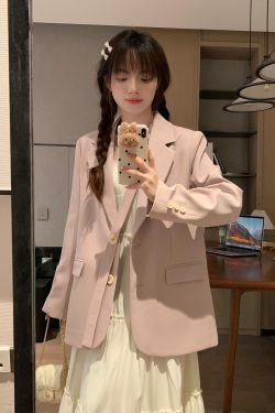 Pink Oversized Casual Blazer for Women - Elegant Korean Style, Versatile High-End Design, Spring Fashion Must-Have