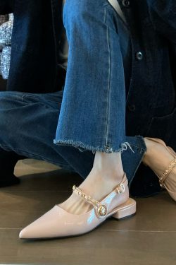 Pink Sheepskin Open-Toe Sandals with Chain Strap and Chunky Heel – Summer 2023 French Style Low-Heeled Shoes for Women