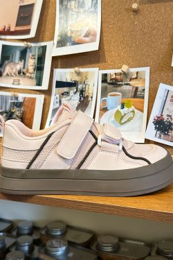 Pink Velcro Training Board Shoes for Women - Cute Quirky Korean Style, Big-Headed Design, Trendy Autumn Footwear