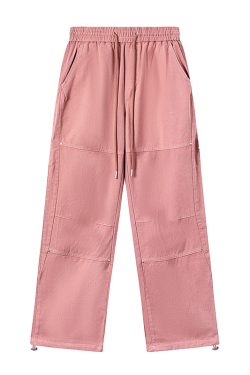 Pink Wide-Leg Cargo Pants for Women - Loose Drape, Spliced Design, Casual American Style, Trendy Versatile Fashion