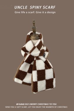 Plaid Khaki Cashmere-Like Scarf for Women, 2024 Winter Style, Versatile Korean-Inspired Shawl Neck Wrap