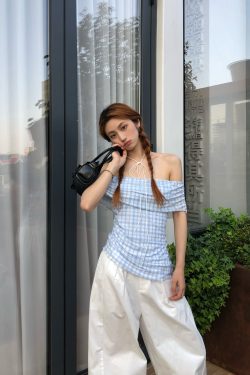 Plaid One-Shoulder Strapless Summer Top for Women - Slim Fit Irregular Design, Korean Style, Trendy Fashion
