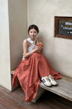 Plaid Tie Mid-Length Slimming Skirt for Women - Summer Irregular Design, Trendy 90s Style