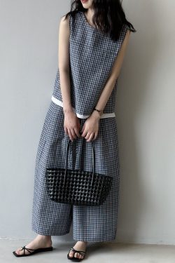 Plaid Vest Fake Two-Piece Set for Women - 2025 Summer Loose Wide-Leg Pants - High-End Casual Y2K Style Outfit