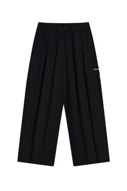 Pleated Clean Fit Trousers with Pocket and Spliced Design for a Harsh and Cruel Aesthetic