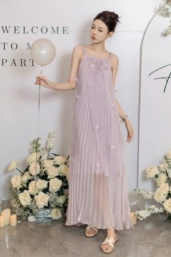 Pleated Long Beach Dress for Vacation, High-End Fairy-Like Skirt for Birthday Photo Shoot, Elegant Summer Outfit