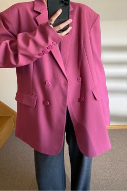 Plum Shoulder Pad Blazer for Women, Loose Chic Spring Suit, Korean Style Streetwear, Designer Niche Fashion