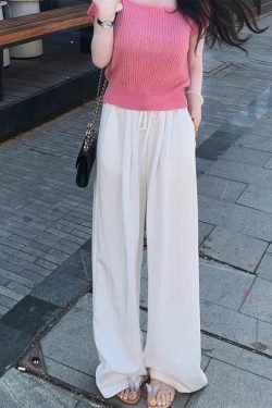 Plus Size Women's 2025 Summer High Waist Slim Straight Leg Pants - Casual Loose Wide Leg Floor-Length Trousers