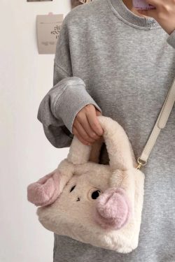 Plush Cute Rabbit Tote Bag for Women - Handheld, Shoulder, Crossbody - Autumn Winter 2025 Cartoon Fur Style
