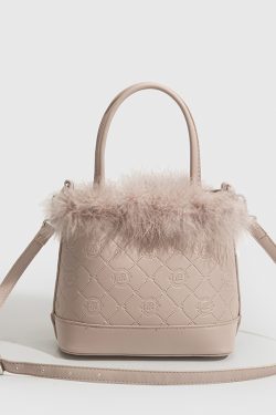 Plush Diamond-Patterned Handbag for Women - Fluffy Shoulder & Crossbody Bag, Japanese & Korean Autumn/Winter Niche Design, 2025 Style