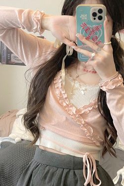 Pudding Bear Ice Cream Tie-Front Cardigan - Soft Summer Cardigan with Cozy Texture - Perfect for Y2K and Casual Wear