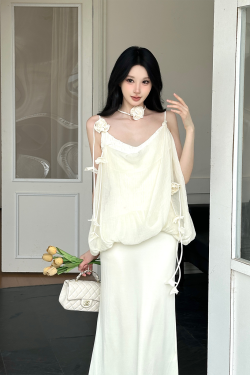 Puff Pleated Spaghetti Strap Dress - Elegant French Style Sleeveless Vacation Dress for Women - Spring Summer 90s Inspired Fashion