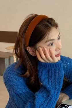Pumpkin Color Velvet High Crown Headband for Autumn & Winter - Simple Face-Washing Hair Accessory