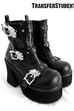 Punk Style Thick-Soled High-Heeled Elastic Boots for Women - Round Toe Short Tube Subculture Footwear