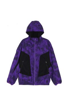 Purple and Yellow Spotted Patchwork Hoodie Jacket - Y2K Inspired Roaring Beast Design, Trendy Casual Outerwear for Fashion Lovers