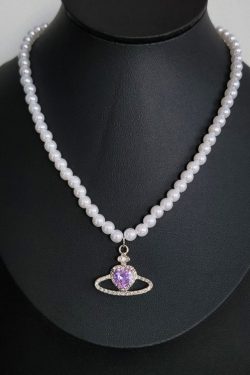 Purple Dreamy Planet Pearl Necklace for Women - Korean Instagram Style, Niche Shining Design
