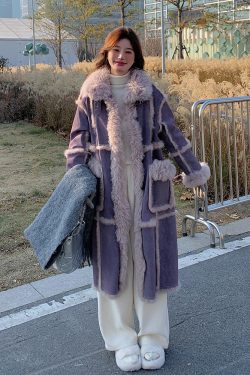 Purple High-End Faux Fur Lamb Wool Coat for Women - Vintage Loose Eco-Friendly Winter Overcoat 2024