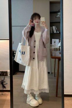 Purple Knitted Cardigan Short Top - Women's Loose Sweater for a Relaxed Spring Look - Trendy Lightweight Layering Piece
