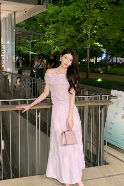 Purple Knitted Shirt and Skirt Fashion Set for Women - Slim Fit Elegant Summer Style, Y2K Aesthetic
