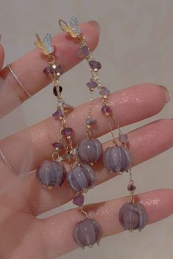 Purple Lily of the Valley Butterfly Hook Earrings for Women, Long Tassel Design, Niche Light Luxury 2025 Fashion Accessories