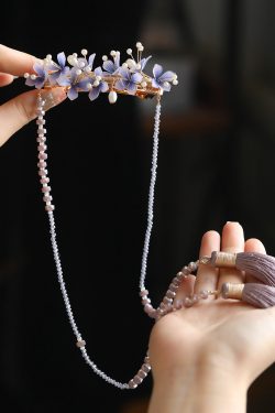 Purple Tassel Hanfu Headpiece - Ancient Style Chinese Hairpin Clip for Girls, Spring Accessory for Horse-Face Skirt