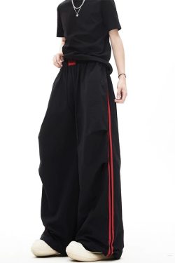 Quick-Dry Color-Blocking Cargo Pants for Men and Women - Retro Striped Wide-Leg Summer Sports Trousers
