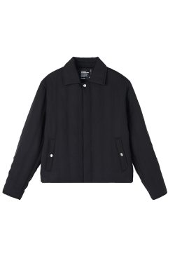 Quilted Cotton Jacket - Snow-Like Black and Gray-Blue Shirt Style - Urban 90s Inspired Outerwear