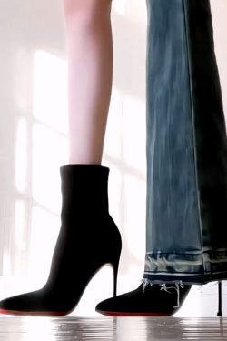 Red Bottom Short Boots for Women - Black Stiletto Pointed High Heels, Sexy Dominatrix Elastic Slim Boots for Spring and Autumn 2025