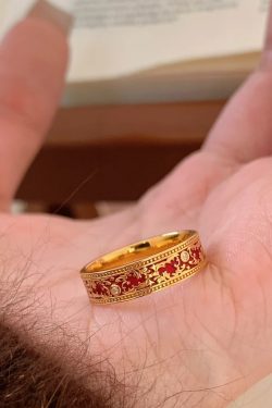 Red Drip Glaze Pattern Ring for Women - 2025 Niche Light Luxury Versatile Finger Accessory in Palace Style