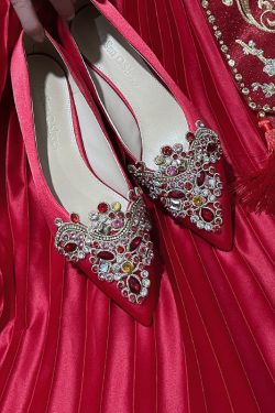 Red High-End Wedding Shoes, Two-in-One Bridal Heels for Xiuhe Dress, Comfortable Chinese Style Toasting High Heels