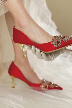 Red High-End Wedding Shoes, Two-in-One Bridal Heels for Xiuhe Dress, Comfortable Chinese Style Toasting High Heels